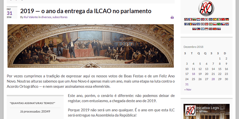 2019 — o ano da entrega da ILCAO no parlamento